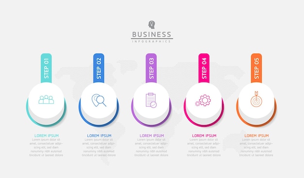 Infografica illustrazione vettoriale modello di progettazione informazioni di marketing con 5 opzioni o passaggi