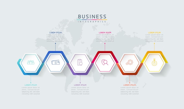 Векторная иллюстрация инфографики дизайн шаблона маркетинговой информации с 6 вариантами или шагами