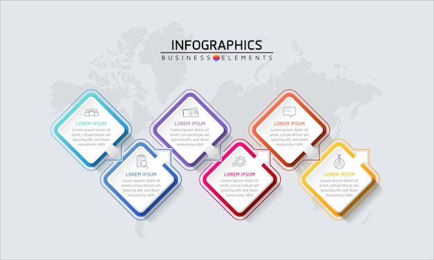 Векторная иллюстрация инфографики дизайн шаблона маркетинговой информации с 6 вариантами или шагами