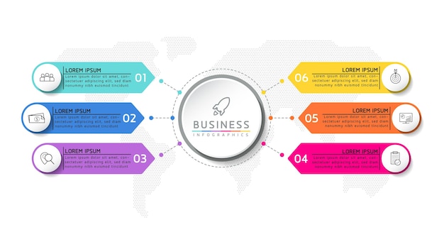 Infografica illustrazione vettoriale modello di progettazione informazioni di marketing con 6 opzioni o passaggi