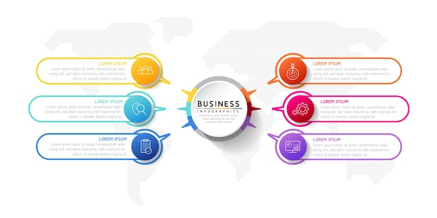 Informazioni di marketing del modello di progettazione di infografica illustrazione vettoriale con 6 opzioni o passaggi