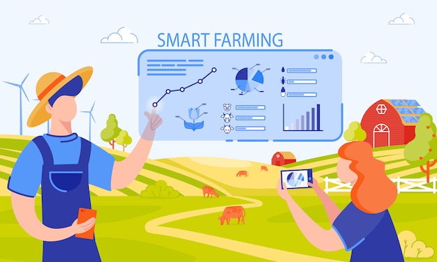 Vector vector illustration inscription smart farming.