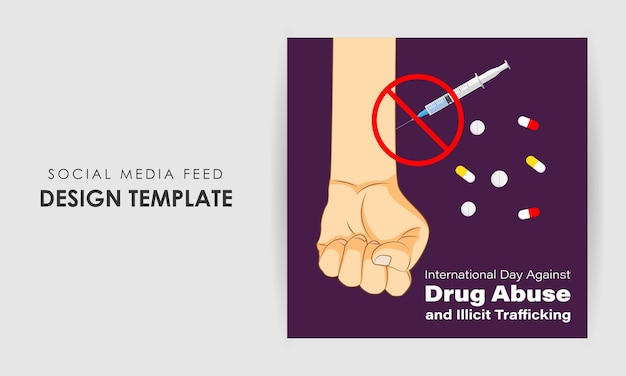 薬物乱用に反対する国際デー ソーシャル メディア ストーリー フィード モックアップ テンプレートのベクトル イラスト