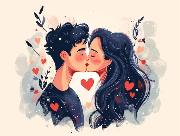 Vector Illustration international happy kissing day couple kissing