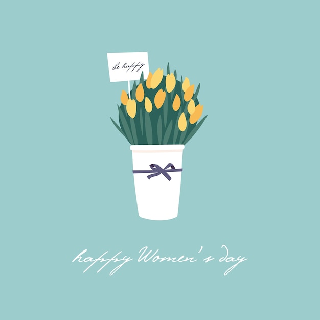 Vector illustration for international women s day. beautiful flowers bouquet with greeting card. template for card, poster, flyer and other users.