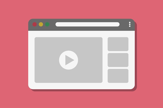 Vector illustration of internet window with shadow on light red background Video clips in the browse