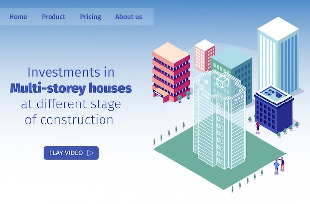 Vector illustration investments in multi-storey houses at different stage of construction