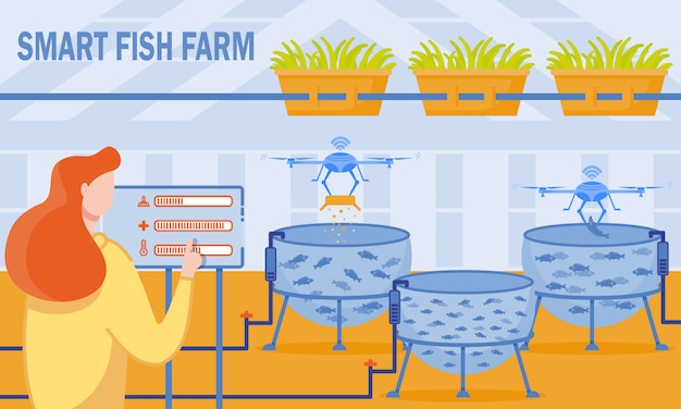 Vector vector illustration is written smart fish farm.