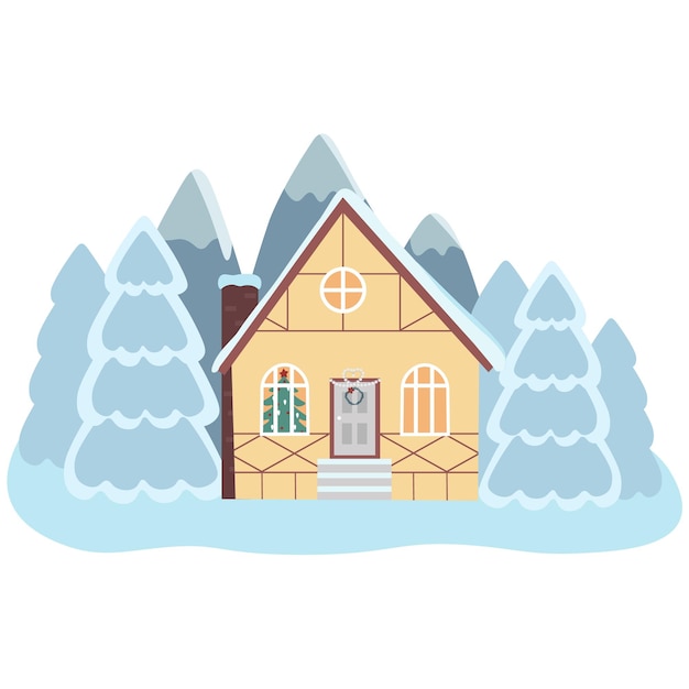 Vector vector illustration of isolated decorated buildings new year and christmas houses