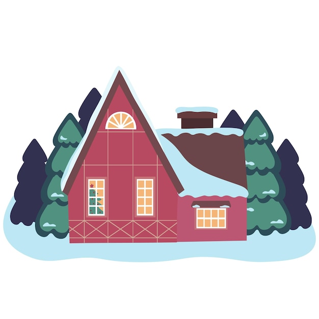 Vector illustration of isolated decorated buildings New Year and Christmas houses