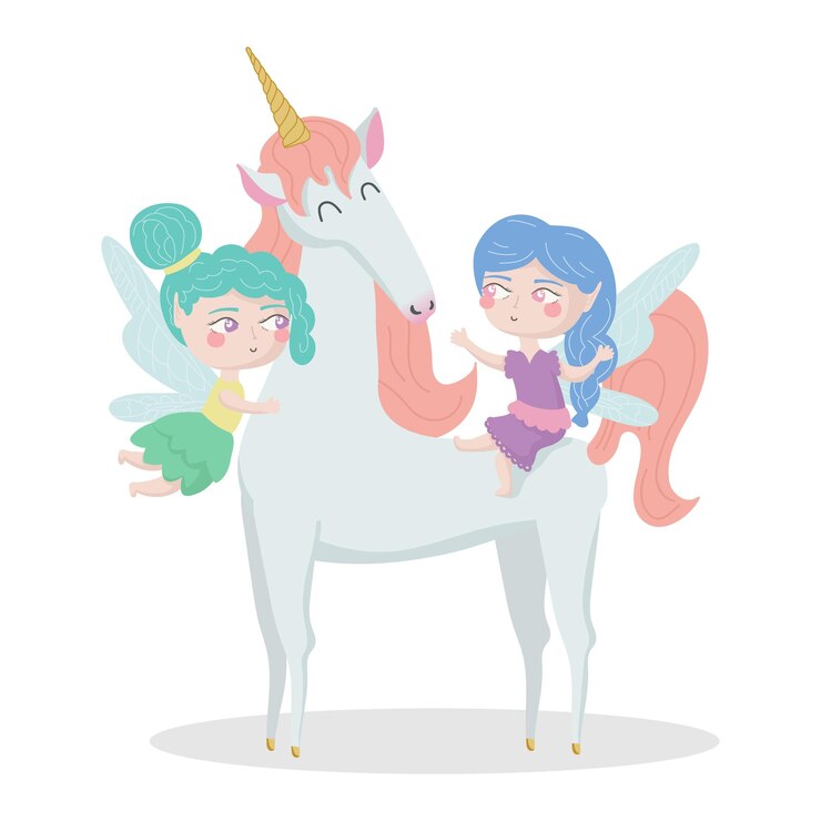 Vector vector illustration isolated on white background cartoon fairy and unicorn fairy tale concept friendship and love for children's decor