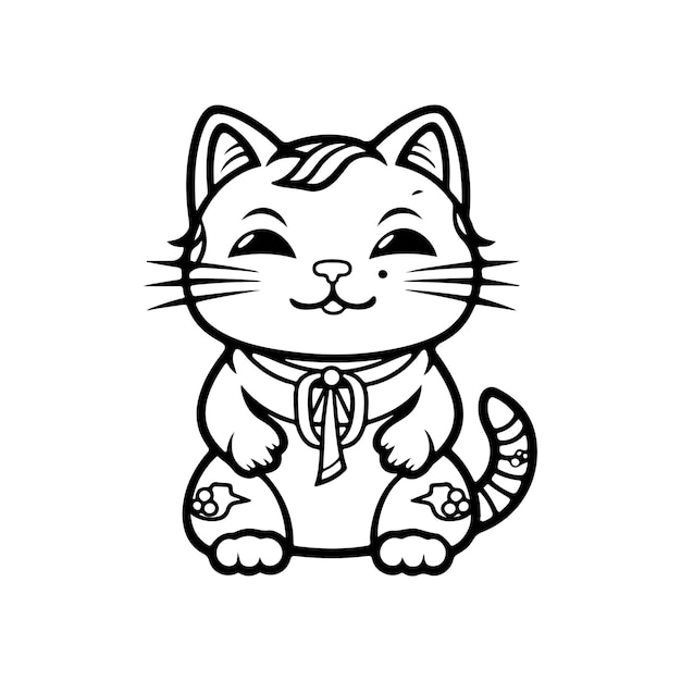 Illustrazione vettoriale isolata su un gatto asiatico kawaii bianco neko con una mano in alto lucky cat maneki neko