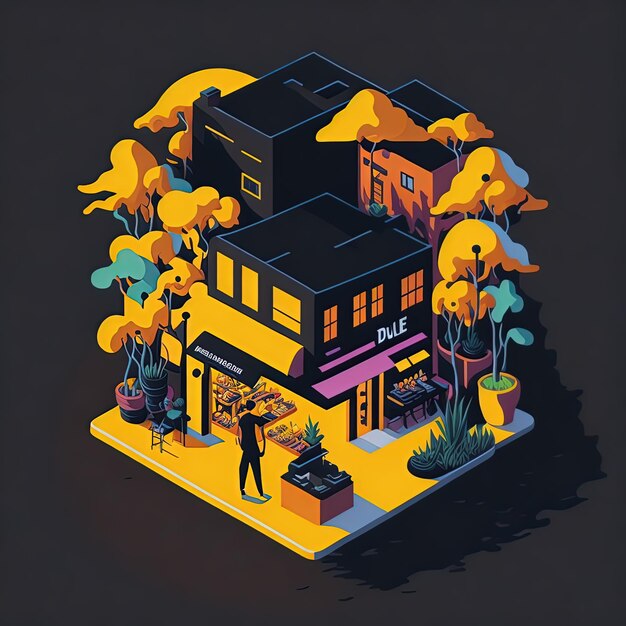 Vector illustration isometric market shop