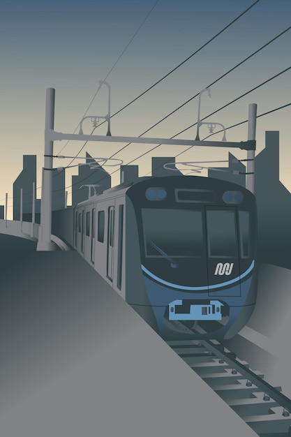 Векторная иллюстрация линии пригородных поездов в Джакарте