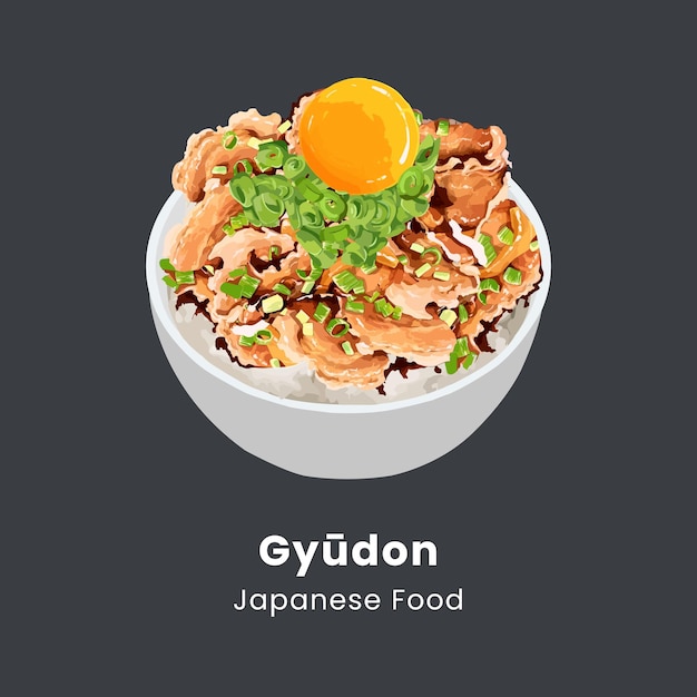 Vector vector illustration japanese beef rice bowl or gyudon