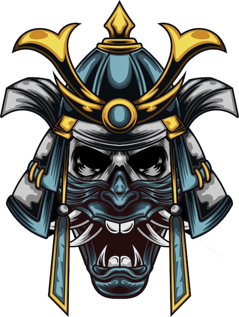 Vector illustration of japanese samurai mask with vintage style drawing