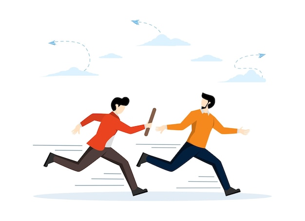 Vector illustration of job handover or partnership and teamwork to help win business concept