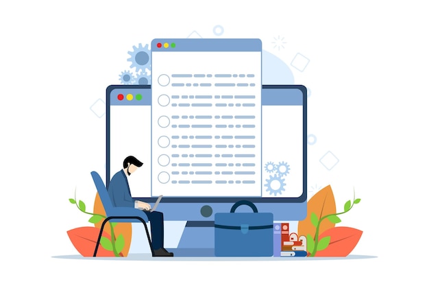 vector illustration of a job vacancy concept with a man using a laptop to look for a job