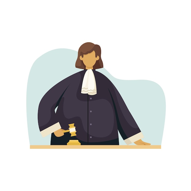 Vector illustration of a judge with a gavel in a robe Profession Flat style