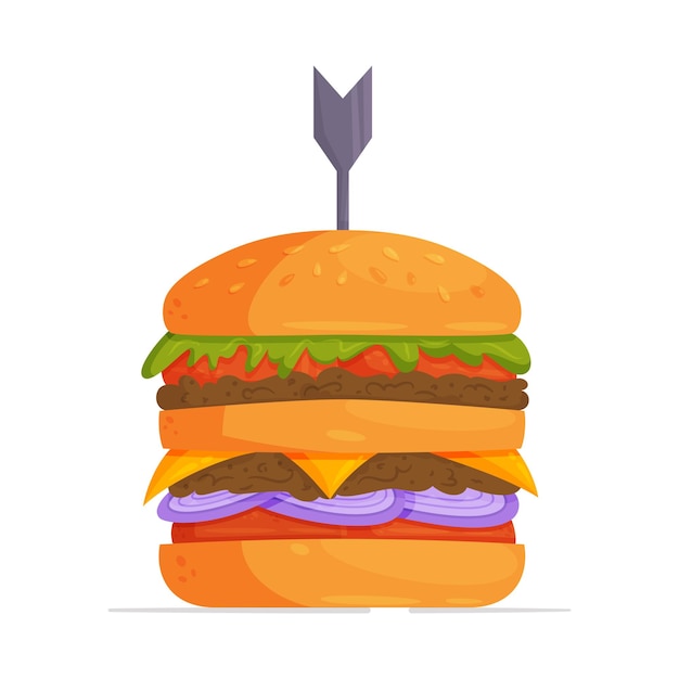 Vettore illustrazione vettoriale di un succoso hamburger con formaggio e manzo.