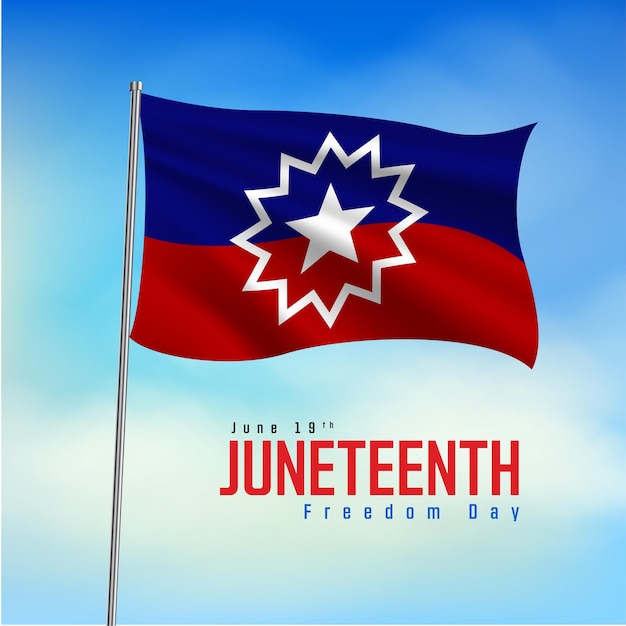 Vector vector illustration of juneteenth flag flying in sky