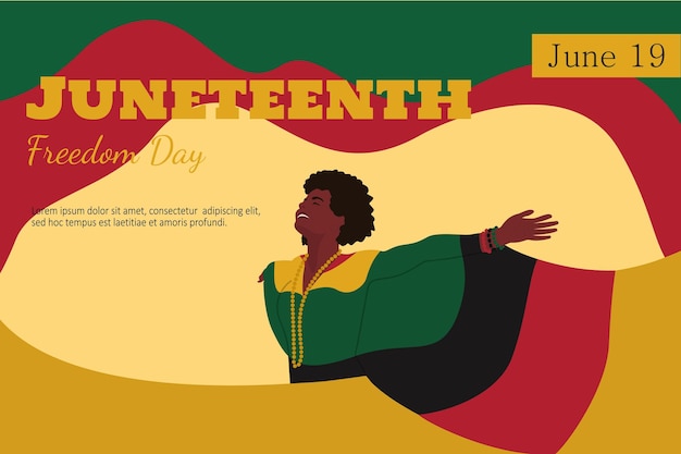 Illustrazione vettoriale di juneteenth con donna nera sui colori di sfondo rosso verde e nero