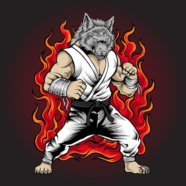 vector illustration of karate wolf japanese