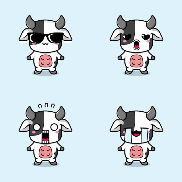 Vector vector illustration of kawaii cow emoji sticker