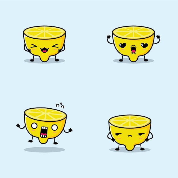 vector illustration of kawaii lemon emoji sticker