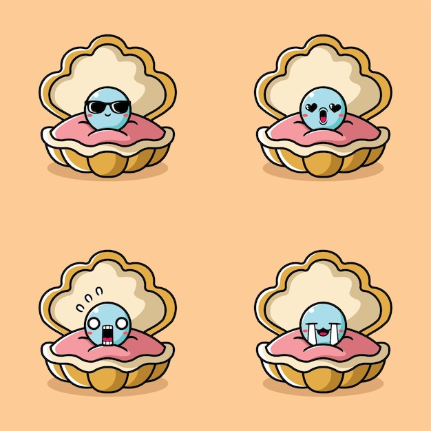 vector illustration of kawaii sea shell emoji