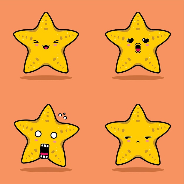 Vector illustration of kawaii starfish emoji