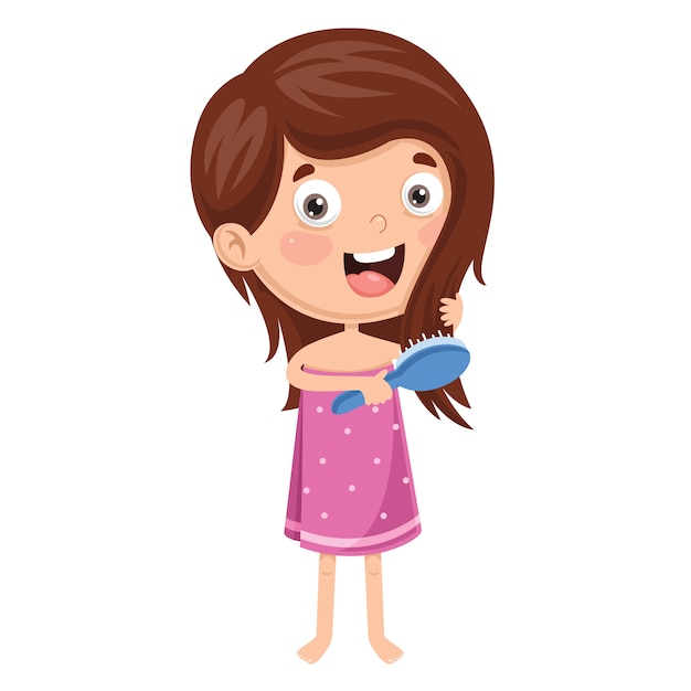 Vector vector illustration of kid brushing hair