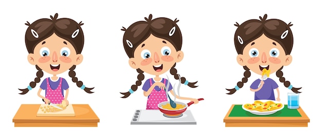 Vector illustration of kid cooking meal