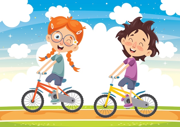 Vector vector illustration of kid cycling