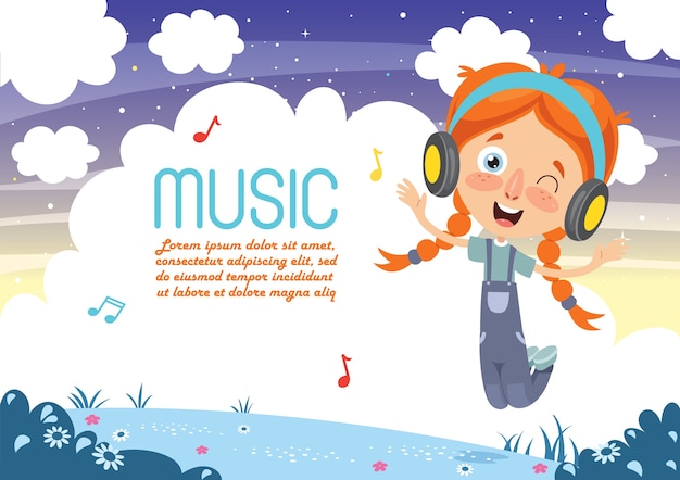 Vector vector illustration of kid listening music