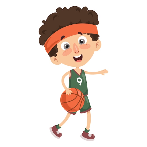 Vector vector illustration of kid playing basketball
