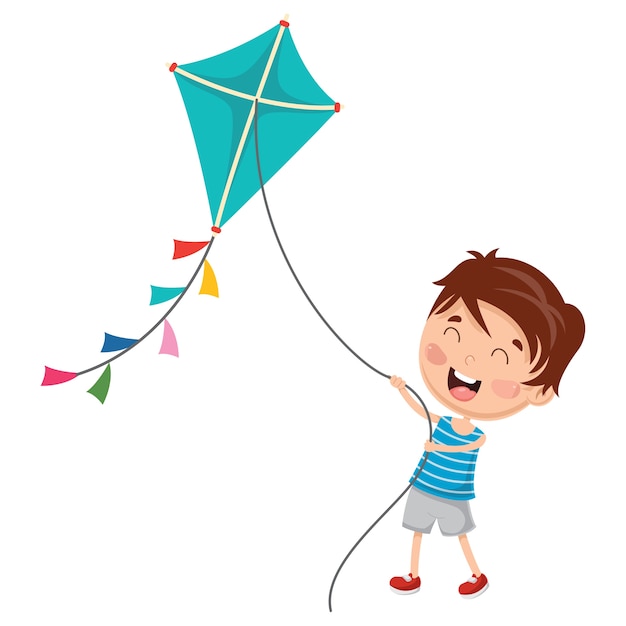 Vector illustration of kid playing kite