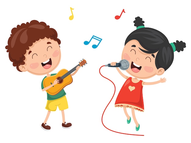 Vector Illustration Of Kid Playing Music 