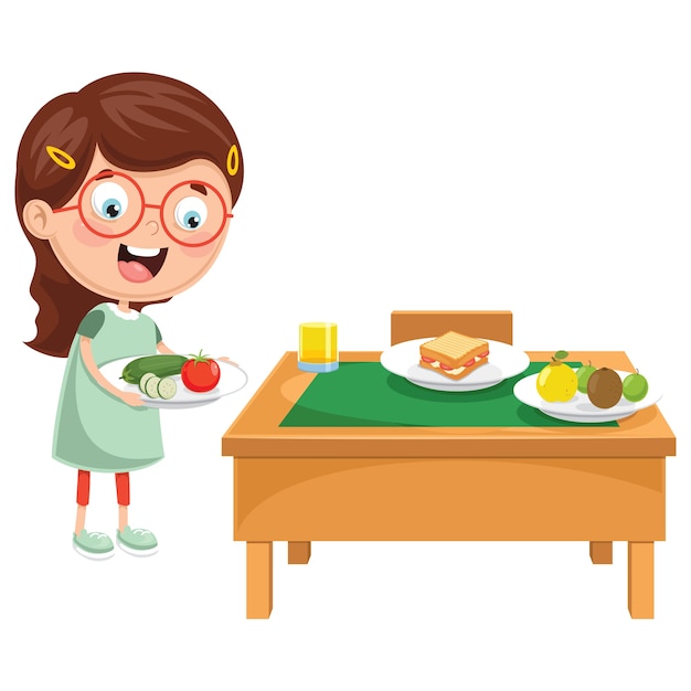 Vector Illustration Of Kid Preparing Breakfast