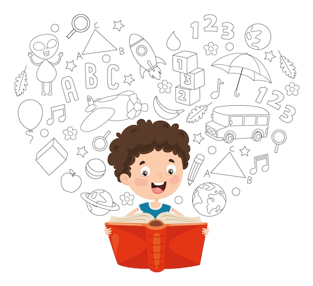 Vector illustration of kid reading book