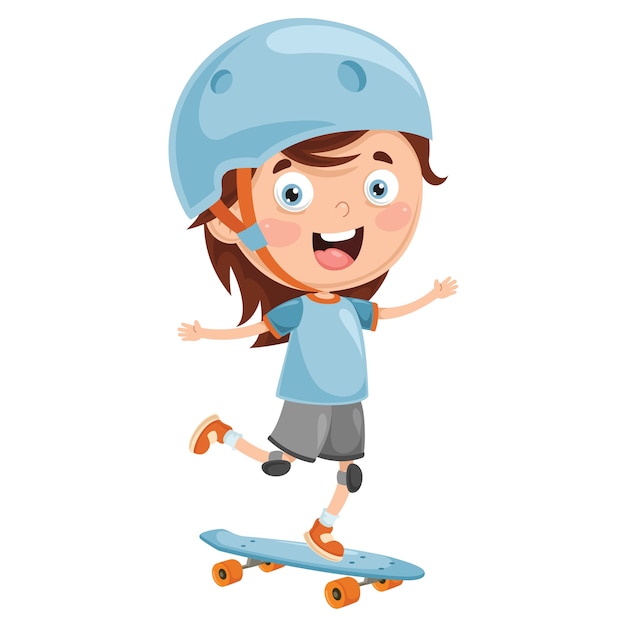 Векторная Иллюстрация Kid Skateboarding