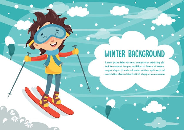 Vector illustration of kid skiing