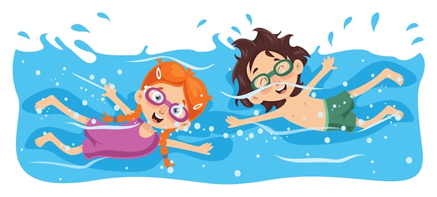 Vector vector illustration of kid swimming