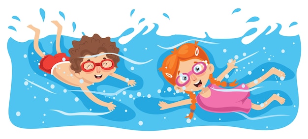 Vector vector illustration of kid swimming