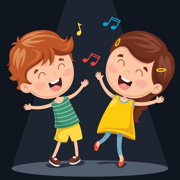 Vector Illustration Of Kids Dancing