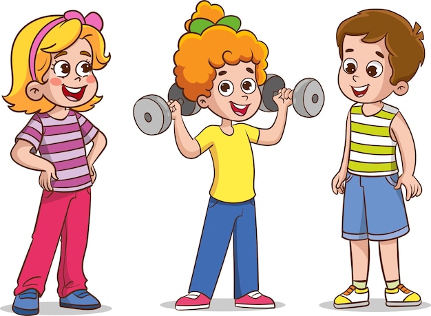 Premium Vector | Vector illustration of kids exercising with dumbbells ...