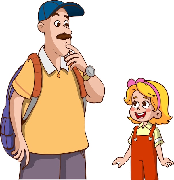 Vector vector illustration of kids and father chatting
