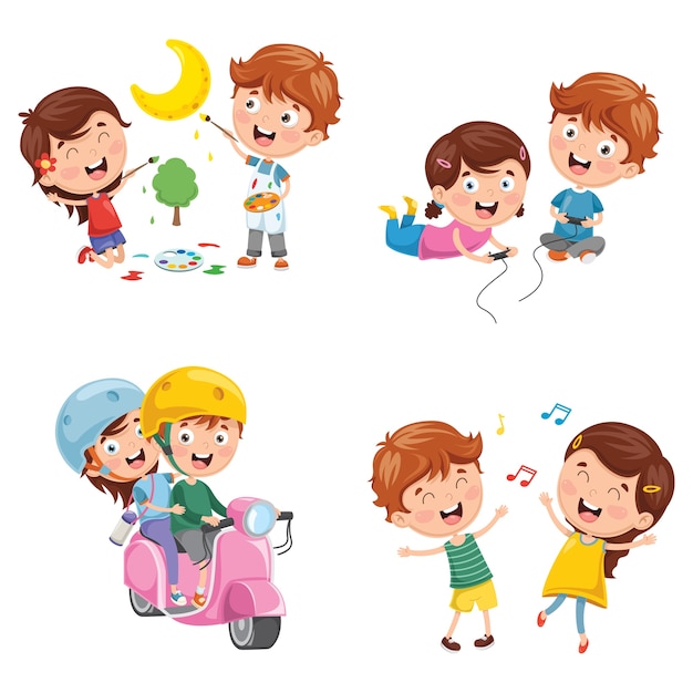 Vector illustration of kids having fun