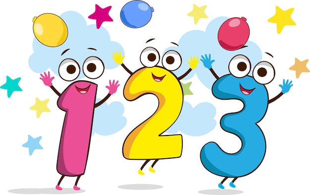 Vector illustration of kids learning math with colorful numbersconcept of multi colored numbers