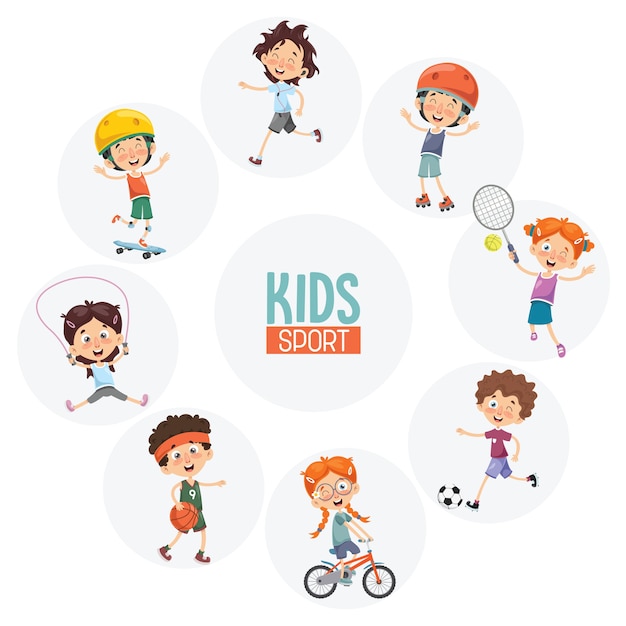 Vector illustration of kids making sport